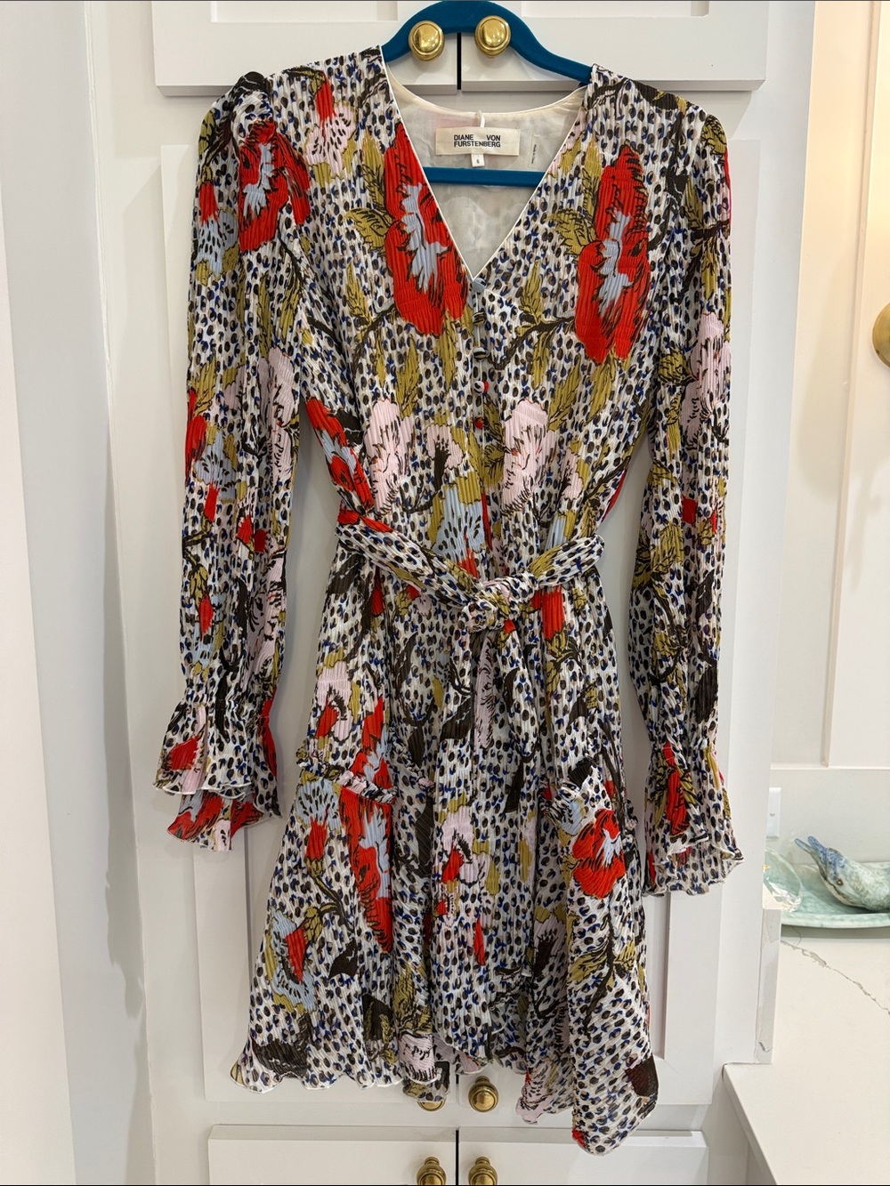 Diane Von Furstenberg Floral Kacie Mini Dress in Red/Pink/Brown/Olive/White SZ6